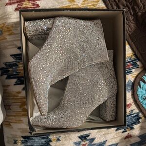 Betsey Johnson Sparkling Silver Ankle Booties